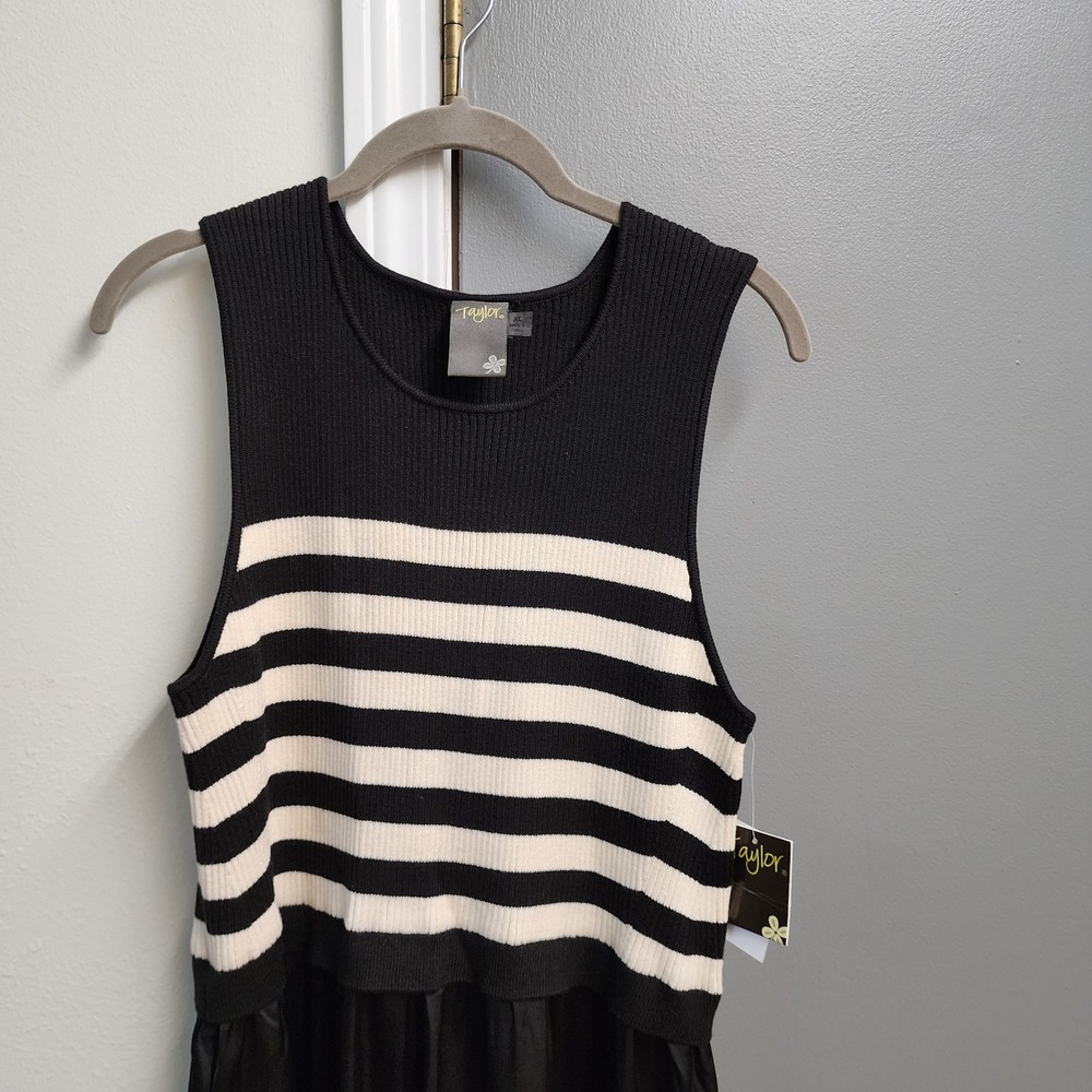 Taylor Mixed Media Sweater Satin Maxi Dress Size XL Black Cream Long Pockets NWT